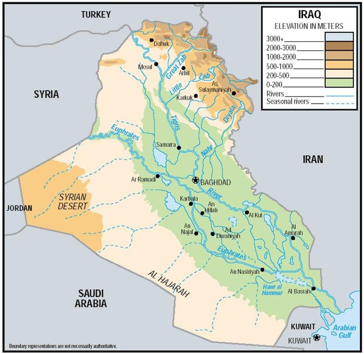 Mapa ng Iraq elevation