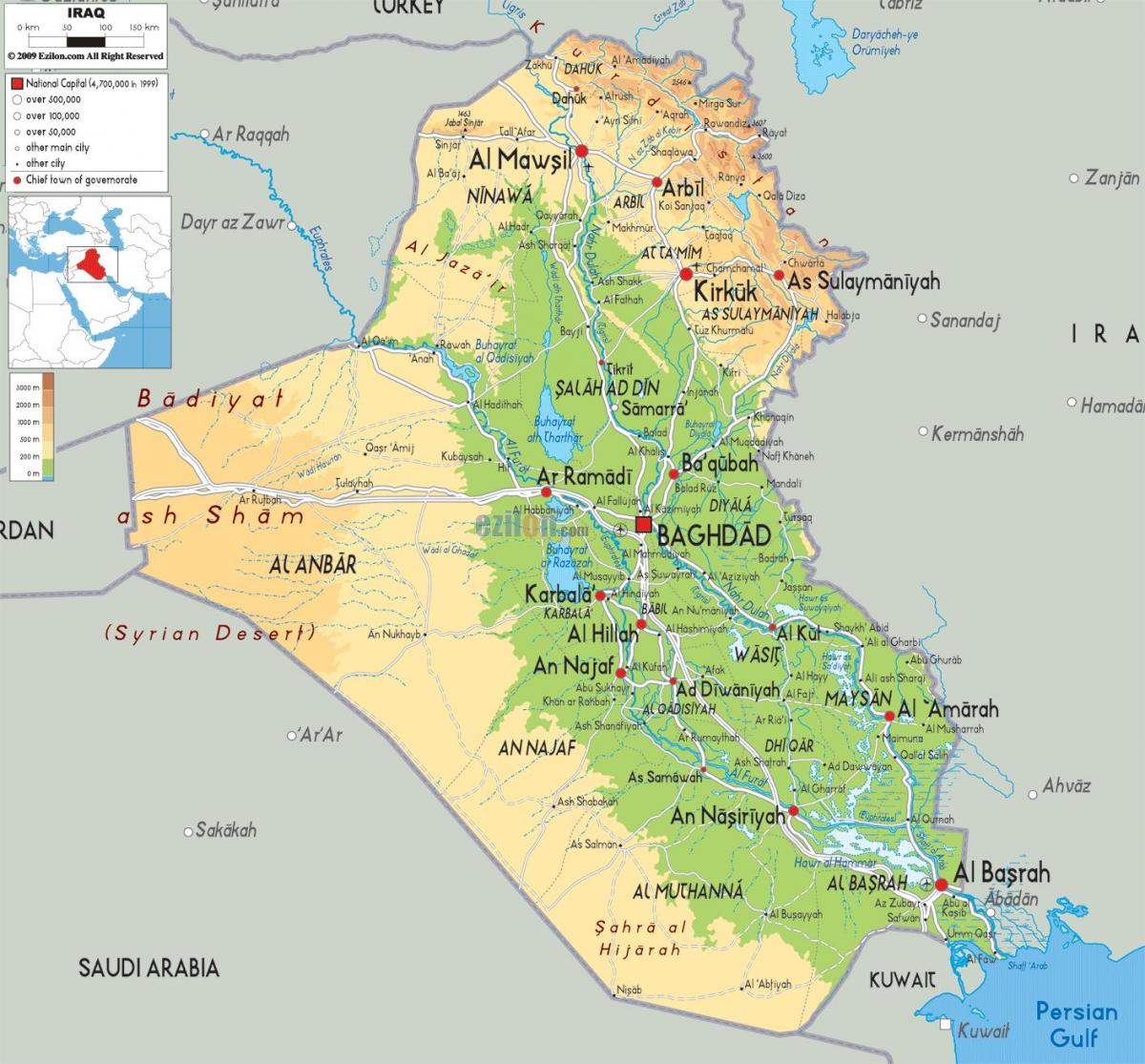 Mapa ng Iraq heograpiya